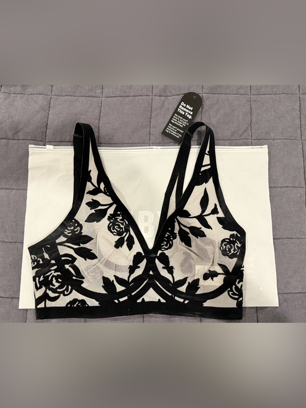 EBY Sheer Floral Mesh Bralette - Black